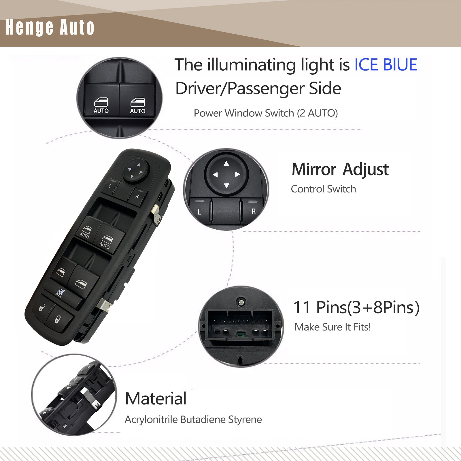 Power window switch Fit for 2011-2012 Chrysler 300 Replace